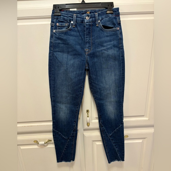 7 For All Mankind High Rise Ankle Skinny Denim Blue Jeans Women’s Size 27 - Picture 1 of 7